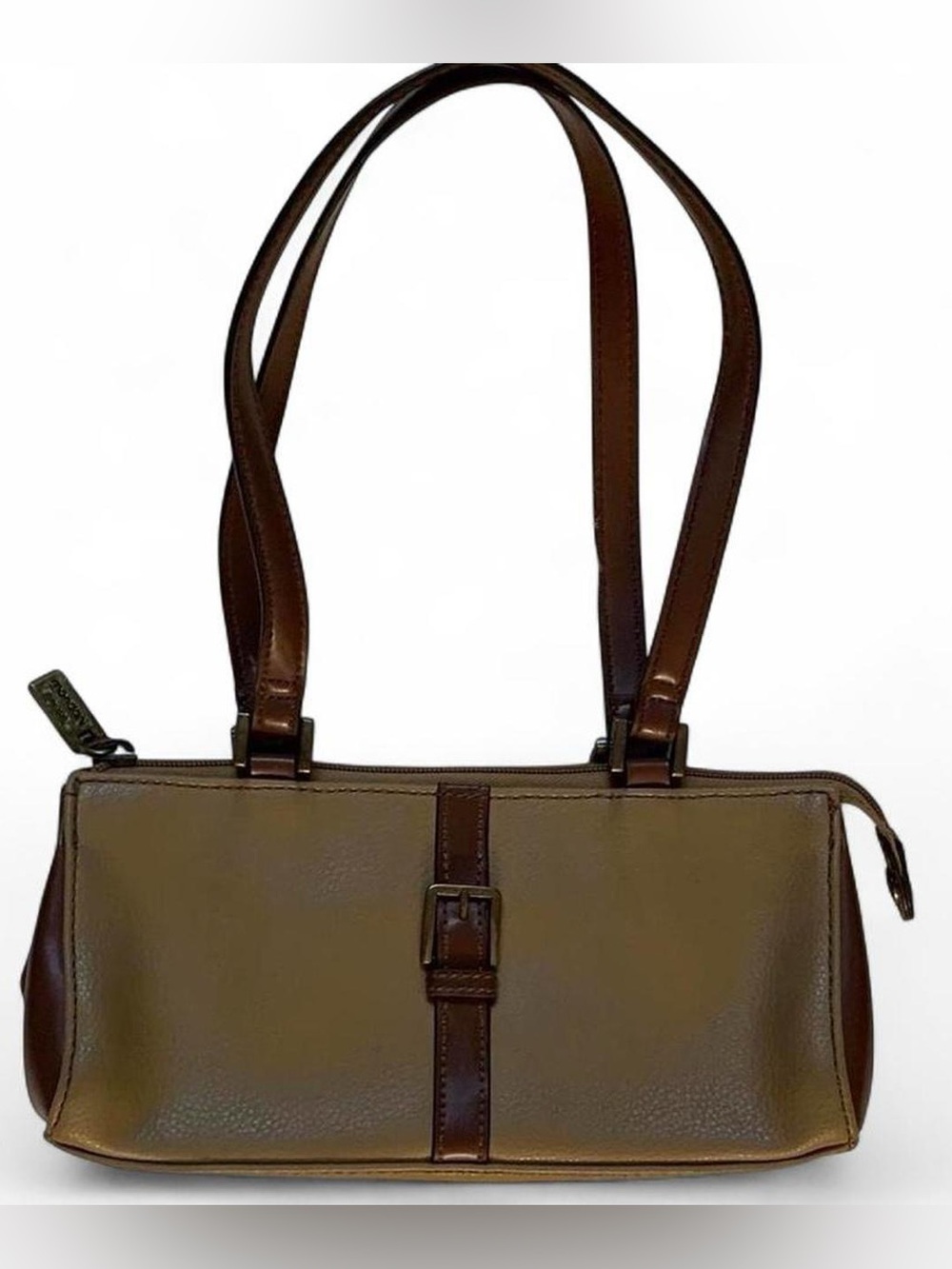 Vintage Mondani 90s/Y2K Brown & Tan Mini Baguette Bag with Belt Buckle Detail